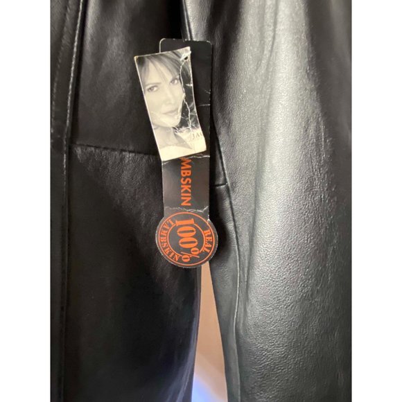 Jaclyn Smith Black Trench Coat 100% Leather Size Medium NWT - Picture 5 of 6